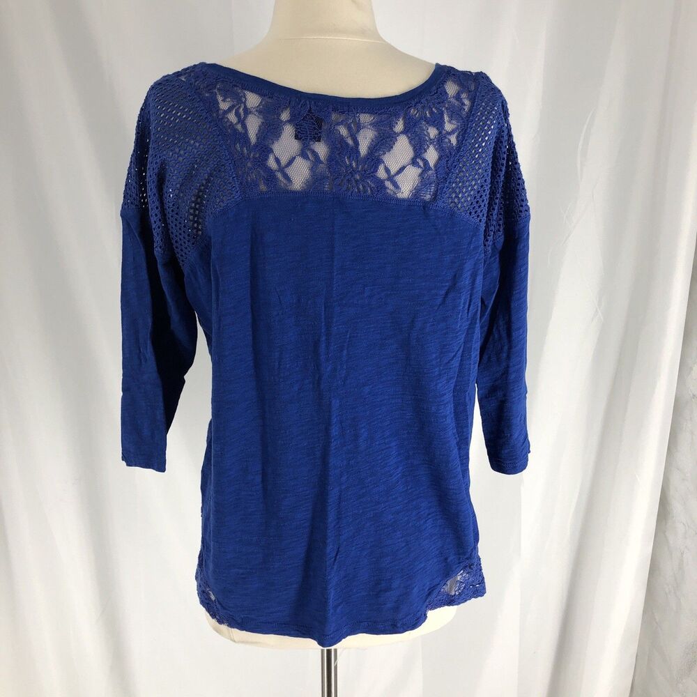 DKNY Jeans 3/4 sleeve Lace Shoulder XL Blue Ladies Tee Shirt